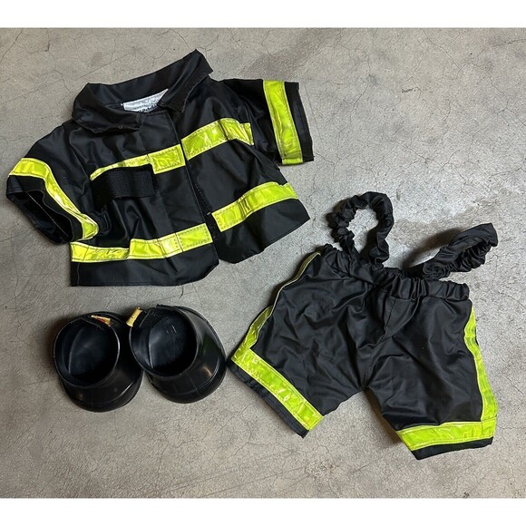 Build A Bear Workshop Fireman Outfit Costume Jacket Overalls and Boots EUC - Picture 1 of 10